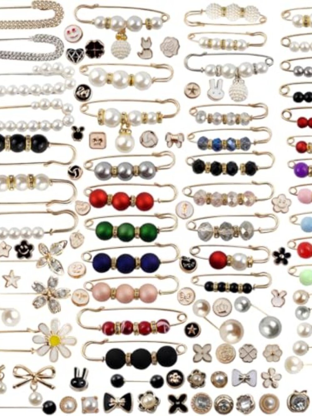 110PCS Pearl Brooch Pins Women Decorative Safety Pins Pant Clothing Shawl Clips